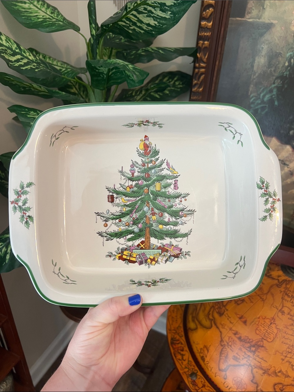 Spode Christmas Tree Handled Serving Dish Casserole Baking Dish